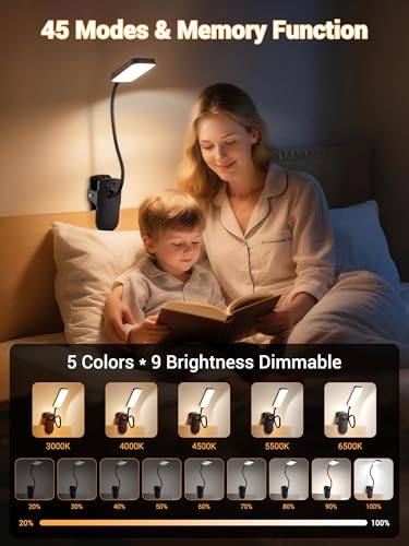 Clip on Light,45 Modes Dimmable+450 Lumen 48 LED Desk Lamp with Clamp Light | 4000mAh Battery Powered Rechargeable Table Lamp,Cordless & Wireless Desk Light,Reading Light for Bed/Headboard/Dorm/Office - color: Black