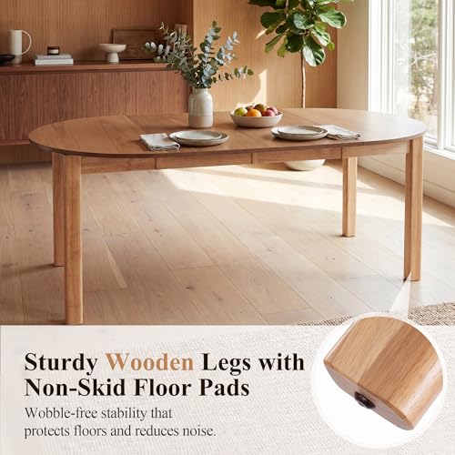 HNY Extendable Dining Table Round to Oval for 4-8, 42"-77" Oak Veneer Kitchen Table with Sturdy Legs, Modern Farmhouse Expandable Dining Room Table for Family Gatherings & Small Apartments, Natural - color: Natural