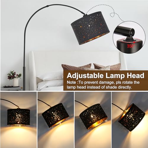Dimmable Floor Lamp, Arc Floor Lamp with Adjustable Star Shade, Black | Arched Tall Modern Standing Lamp, Mid Century Reading Light Pole Lamp for Living Room, Bedrooms, Office, 9W LED Bulb Included - color: Black Base with Stars Shade