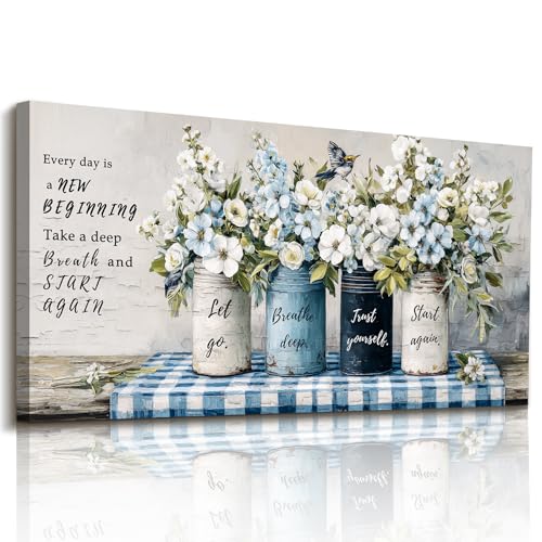 Kinetrix Rustic Floral Oversized Wall Art Positive Affirmations Wall Decor | Canvas Print,Living Room Wall Art,Wildflower Still Life,Botanical Decor Picture,French country Painting,Ready to Hang,29x57in - color: Inspirational Flowers, size: 57"L x 29"W
