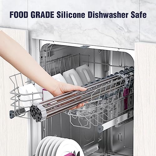 Tomorotec 17.7" x 15.5" Roll Up Dish Drying Rack Over Sink Drying Rack Sink Cover Kitchen Sink Accessories Gadget Multipurpose Organizer Foldable Stainless Steel Drainer (Grey) | Anti-Slip Silicone Rims For Grip, Heat-Resistant Trivet Mat Holding Heavy Co