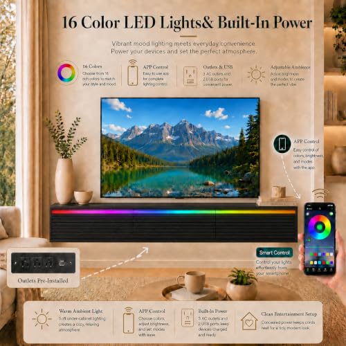 Black Floating TV Stand, 68.9 inch Wall Mounted Media Console with Storage | Mounted TV Console for Living Room,for 75"–80" TVs. - color: Black-h