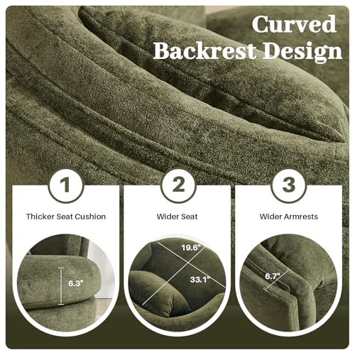 Swivel Accent Chair, Widened Round Barrel Chair with Pillow | Wide Padded Seat, Upholstered Polyester, Silent 360° Swivel Barrel Armchair for Living Room Bedroom Reading Nook, Green - color: Green
