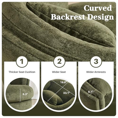 Swivel Accent Chair, Widened Round Barrel Chair with Pillow | Wide Padded Seat, Upholstered Polyester, Silent 360° Swivel Barrel Armchair for Living Room Bedroom Reading Nook, Green - color: Green