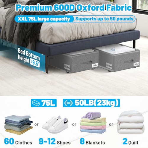 Under Bed Storage with Wheels, 4-Pack 10" Height XXL 75L Rolling Storage Bins, Quick Assembly Underbed Shoe Storage Containers with Clear Lid & Label, Dorm Under Bed Drawers for Clothes, Shoes, Grey - color: Grey-4 Pack, size: 10 Inch Tall - Clear Lid