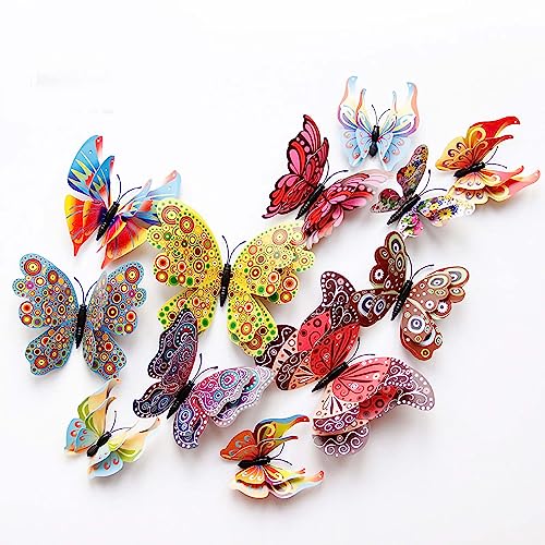 OPSEAM 3D Butterfly Wall Decor Butterfly Decorations Stickers with Magnets | 24 PCS Circl,12 Styles Double Layer Butterfly for Classroom Decoration,Locker Refrigerator, Reusable,Waterproof - color: Circl
