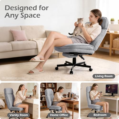Criss Cross Chair with Wheels - Home Office Desk Chairs with Foot Rest, Morden Comfy Swivel Makeup Chair for Vanity, Ergonomic Cross Legged Office Chair with High Back & Wide Seat, Grey - color: Grey