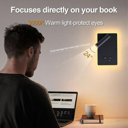 MOLUOLA LED Wall Lamp Wall Mounted Reading Lights, Adjustable Headboard Plug in Wall Sconce with USB C+A Ports, Headboard Bedside Lamp with 9W+3W Night Light 3000K (Black) - color: Black, size: 1 Pack