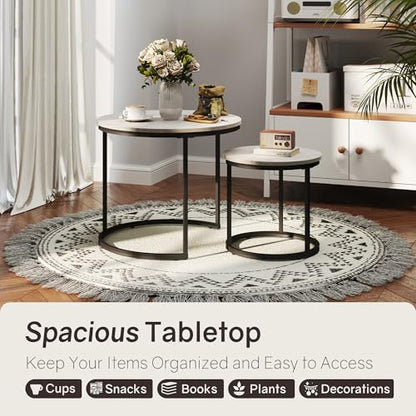 Otterease Nesting Tables Set of 2, Small Round Coffee Table for Living Room | Nesting Coffee Table with Adjustable Non-Slip Feet, Wood Grain Top Nesting Table for Living Room, Bedroom (Wood Grain Grey) - color: 23.6" Wood Grain Grey