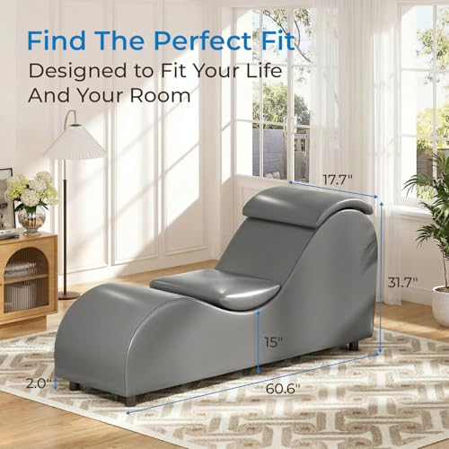 Yoga Sofa Chaise Lounge Chair for Adults Home Stretching Relaxation, 60"W Ergonomic Yoga Chaise Lounges Chair Sofas Indoor with Removable Head Cushion for Office Small Space Exercise, Dark Grey