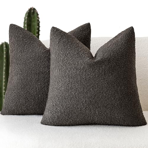 Foindtower Set of 2, Decorative Textured Boucle Throw Pillow Covers Accent Solid Pillow Cases Neutral Soft Cozy Couch Cushion Case for Chair Sofa Bedroom Living Room Home Decor 16 x 16 Inch Dark Brown - color: Dark Coffee, size: 16" x 16" (Pack of 2)