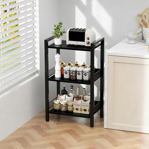 3-Tier Book Shelf, Bookcase with a Back Panel, Storage Shelves for Bedroom, Living Room & Home Storage (Black) - color: Black