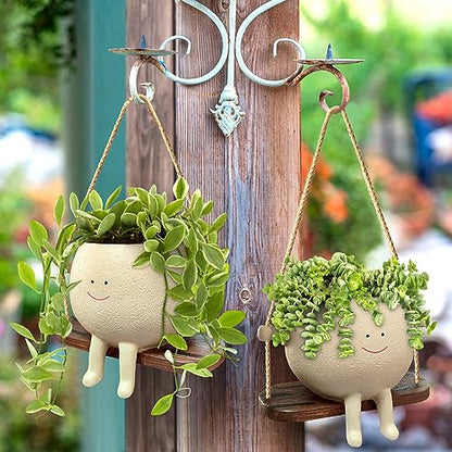 Swing Face Planter Pot Hanging Resin Flower Head Planters for Indoor and Outdoor Plants, Succulent Pots for String of Pearls Plant - Ideal Gifts for Mother's Day and Christmas (Medium) - size: Medium