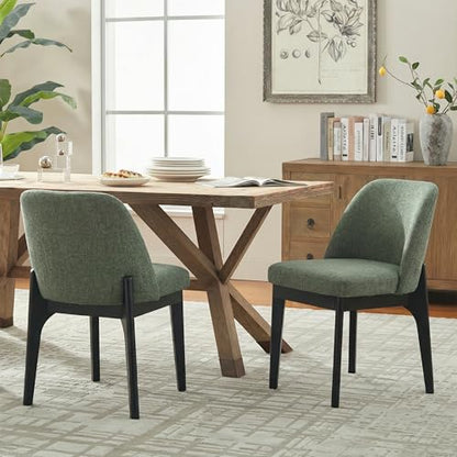 VKNOW Upholstered Wood Dining Chairs Set of 2 with Modern Fabric, Green | Modern Dining Room Chairs with Wood Legs and Padded Seats, Kitchen Chairs for Restaurant, Living Room, No Wobble - color: Green-black Leg, size: 2 PCS