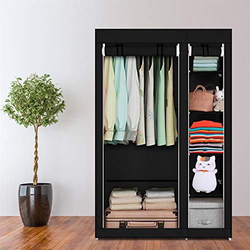 67" Portable Covered Garment Rack,Freestanding Closet Organizer,Non-Woven Fabric Closet Wardrobe,Steel Tube Wardrobe Clothes Rack,with Shelves,for Home, Bedroom, Living Room, Dorm (Black) - color: 110x45x175cm, Black-f