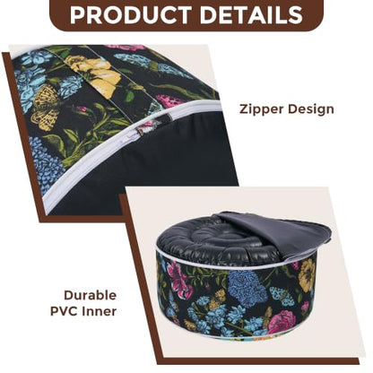 FUNHOME Inflatable Stool Ottoman Footrest with Handle D20 xH9 | Indoor Outdoor Footrest Seat, Water-Repellent, Footstool Pouf for Home Patio Garden and Camping Use - color: Black Flower Butterfly