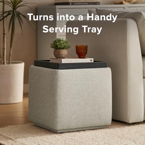 mopio Levi Storage Ottoman with Reversible Tray, Modern Square Chest Coffee Table, Upholstered Cube Sitting Foot Stools Ottoman for Living Room, Bedroom, Entryway (Fabric, Light Gray) - color: Light Gray Fabric, Cube