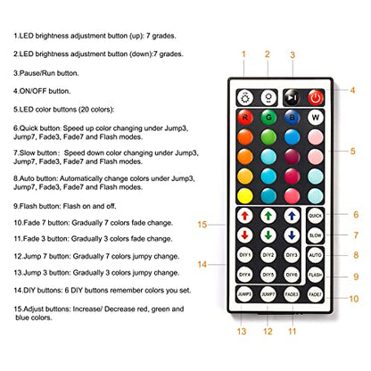 dalattin 100ft Led Lights for Bedroom Led Strip Lights Color Changing Lights with 44 Keys Remote,2 Rolls of 50ft - size: 100 ft