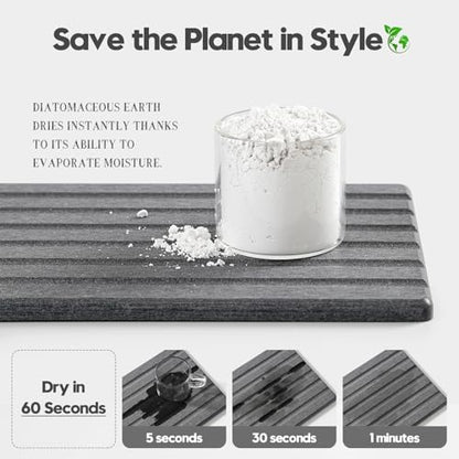 2PCS Water Absorbing Stone Drying Tray Mat for Bathroom Sink & Kitchen Counter Organizer, Quick Dry Dish Soap Dispenser Sponge Holder, Vanity Sink Caddy, Coaster, Dark Gray - 10" x 6" - color: 2pack-10"x 6" - Dark Gray