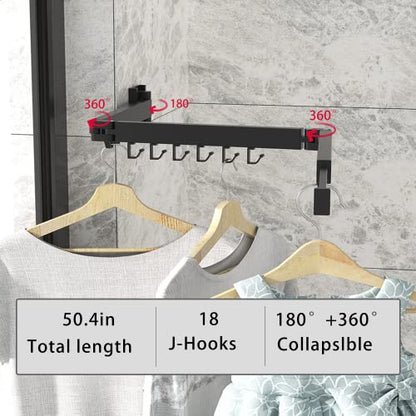 Wall Mounted Clothes Hanger Rack, Retractable Clothes Drying Rack Folding Indoor, Laundry Drying Rack, Space Saver Clothes Rack,Collapsible(Tri-Fold),with 18 J-Hooks Laundry Rack Black - color: Tri-fold-1 Pack Black