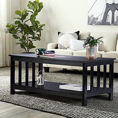 ChooChoo Mission Coffee Table, Black Wood Living Room Table with Shelf, 40 Black - color: Black, size: 22"D x 39.9"W x 18.1"H
