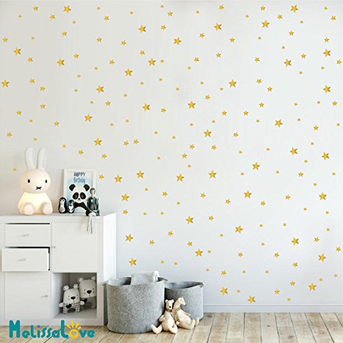 Melissalove 174pcs Mixed Size Star Wall Stickers Home Decor Bedroom Removable Nursery Wall Decals Kids DIY Art Decal Gold White Black Star Wall Sticker JW343 (Gold) - color: Gold