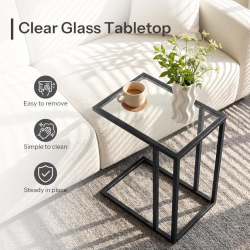 HOOBRO C Shaped End Table, Set of 2, Glass Side Table with Metal Frame, Black Coffee Table for Small Space, Modern Style, for Living Room, Black BK03SFP201 - color: Black