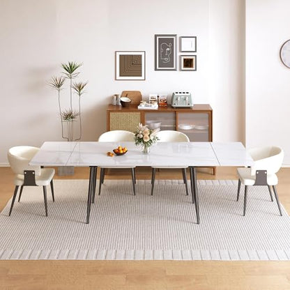 62.9"–94.4" Modern White Extendable Dining Table for 6–10 People | Scratch & Heat Resistant Sintered Stone Tabletop Kitchen Table, Stainless Steel Leg Design for Dining Room & Outdoor Patio - color: White 62.9” of 94.4”