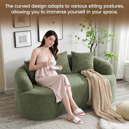 65" Boneless Loveseat Sofa Couch, Modern Comfy Curved Cloud Sofa, Chenille Deep Seat Love Seat Couches for Living Room, No Assembly, Green - color: Green, size: Loveseat Sofa
