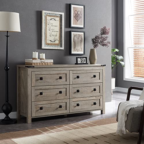 T4TREAM 54" Wide Farmhouse 6-Drawer Dresser for Bedroom, Light Rustic Oak | Rustic, Wood Storage Cabinet, Metal Handle, Unique Corner Accent, Bedroom, Living Room, Hallway - color: Light Rustic Oak, size: 15.8"D x 54"W x 31.3"H (6 Drawers)