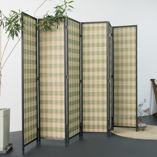 6 Panel Bamboo Room Divider, Green Stripe Folding Privacy Screen | 5.6 ft Folding Screen Divider, Divider for Room Separation, Freestanding Room Partition Screen, Double-Sided Panel Screen - color: Green Stripe, size: 6 Panel