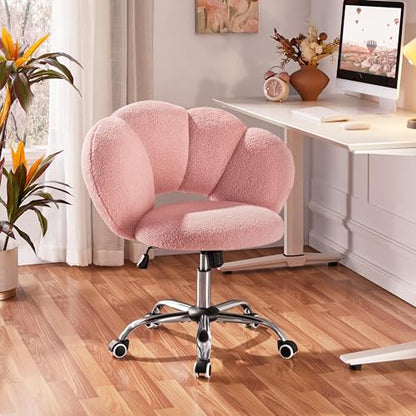 Yaheetech Pink Petal Boucle Makeup Vanity Desk Chair with Wheels, Swivel | Soft foam-padded boucle fabric fits vanity, bedroom, office or sewing desks; adjustable height, swivel wheels, fast assembly. - color: Pink