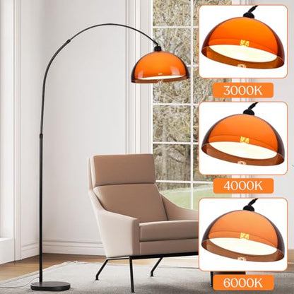 Arc Floor Lamp for Living Rooms Orange Mushroom Two-Layered 70" Modern Floor Lamp with Marble Base Arch Standing Lamp for Living Rooms, Home Offices, Dining Rooms, Bedrooms,Acrylic Lampshade
