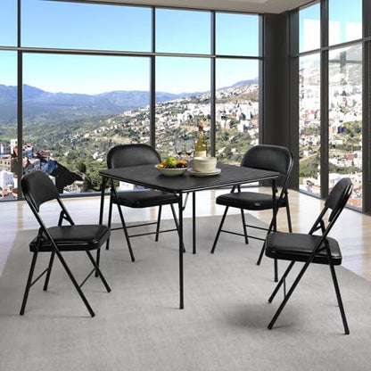 Homy Casa Portable 33.9" Square Folding Multipurpose Card Table with Padded Vinyl Top, Easy Clean Surface, Sturdy Metal Legs, Versatile Indoor/Outdoor Use, Lightweight and Space-Saving，Black