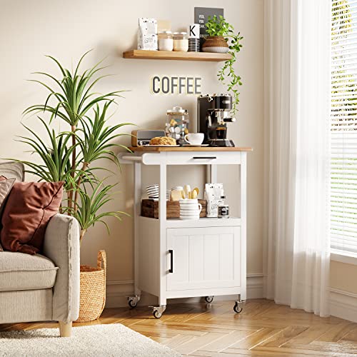 Qsun Rolling Microwave Cart with Storage, White | Microwave cart with wheels, Small Home Coffee Bar, Microwave Stand, Rolling Kitchen Cart with Side Hook - size: White