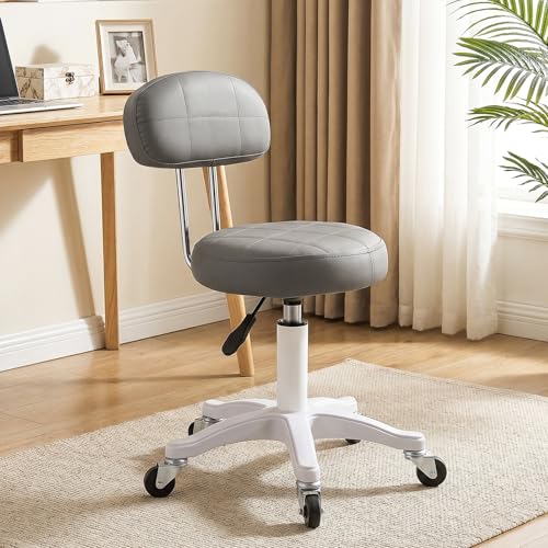 Vanity Chair with Wheels, Small Office Desk Chairs with Back, Armless Chairs Round Rolling Chair Height Adjustable 360 Swivel Computer Stools for Bedroom Home Office Salon Dark Gray - color: Dark Gray