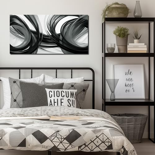 Abstract Canvas Wall Art for Office Bedroom Black and White Wall Decor | Minimalist Print Picture for Living Room,Bathroom Apartment Hotel Hallway Decoration Ready to Hang 20 x 40 Inch - color: Black White, size: 40"L x 20"W