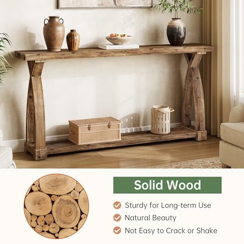 Solid Wood Console Table for Entryway, 63-Inch Narrow Farmhouse Couch Table Behind Sofa with 2-Tier Storage for Entrance, Foyer, Living Room, Long, Rustic Brown - color: Brown