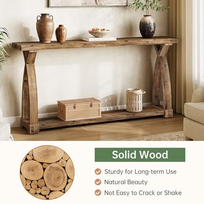 Solid Wood Console Table for Entryway, 63-Inch Narrow Farmhouse Couch Table Behind Sofa with 2-Tier Storage for Entrance, Foyer, Living Room, Long, Rustic Brown - color: Brown