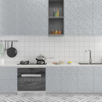 CHIHUT Silver Textured Swirling Wave Peel and Stick Backsplash Wallpaper Waterproof Oil Proof Metallic Aluminum Foil Self Adhesive Contact Paper 12"x100" for Kitchen Countertop Vinyl Wrap - color: Silver