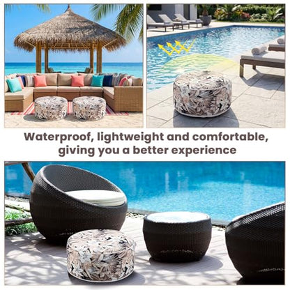 Cinnvoice 2 Pcs Inflatable Outdoor Ottoman Pouf Waterproof Round Footrest with Handle D21 x H9 Inch Indoor Outdoor Portable Footstool for Patio Garden Camping or Home Pool(Flower) - style: Flower
