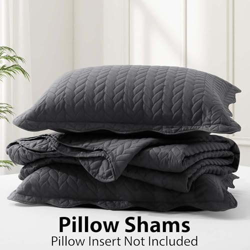 MOONLIGHT20015 Quilt Queen Size (90" x 96") with 2 Pillow Shams (20" x 26"+2") for All Season - 3 Pcs Lightweight Bedding Set Reversible Coverlet Embossed Quilted Bedspread (Charcoal/Dark Grey) - color: Charcoal/Dark Grey, size: Full/Queen