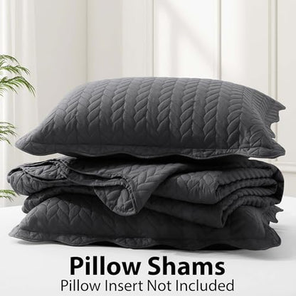 MOONLIGHT20015 Quilt Queen Size (90" x 96") with 2 Pillow Shams (20" x 26"+2") for All Season - 3 Pcs Lightweight Bedding Set Reversible Coverlet Embossed Quilted Bedspread (Charcoal/Dark Grey) - color: Charcoal/Dark Grey, size: Full/Queen