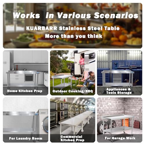 KUARBARR Stainless Steel Table with Wheels 30 x 18 Inch NSF Commercial Stainless Steel Metal Prep Table for Restaurant Kitchen Garage - color: Table With Wheels, size: 18"x30"