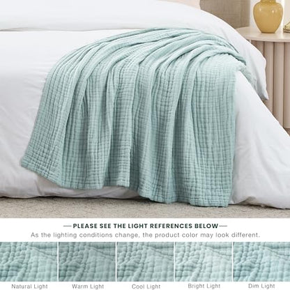 Love's cabin 100% Cotton Muslin Blanket, 6 Layer Lightweight Breathable Gauze Throw Blanket 50 x 60 Inches, Soft All Season Blanket for Couch, Bed, Sofa, Cyan - color: Cyan, size: Throw(50"x60")