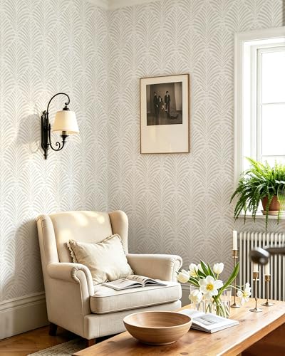 Safiyya Peel and Stick Wallpaper Boho Contact Paper Beige Neutral Modern Geometric Wall Paper Self Adhesive Waterproof Removable Wallpaper for Bedroom Bathroom Laundry Room Vinyl 17.3"x78.7" - color: Beige and White, size: 17.3" x 78.7"