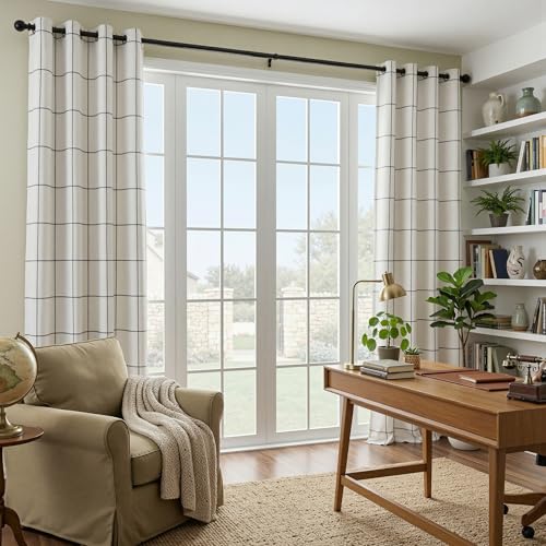 MYSKY HOME 100% Blackout Plaid Farmhouse Linen Curtains 84 Inch Long 2 Panels Set Double Layer Windowpane Checkered Drapes Thermal Insulated Black Out Living Room Drapes, 52" W Each Panel, Deep Grey - color: Deep Grey, size: 52"W x 84"L (Pack of 2)