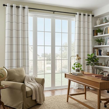 MYSKY HOME 100% Blackout Plaid Farmhouse Linen Curtains 84 Inch Long 2 Panels Set Double Layer Windowpane Checkered Drapes Thermal Insulated Black Out Living Room Drapes, 52" W Each Panel, Deep Grey - color: Deep Grey, size: 52"W x 84"L (Pack of 2)