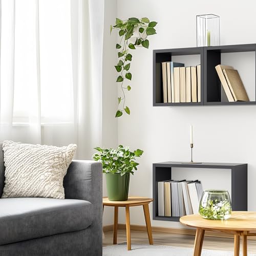 Wall Mount Shelf Set of 3, Floating Cube Shelves for Space Discovery Home and Commercial Use, Large Size Shelves Set, Black - color: Black, size: Set3