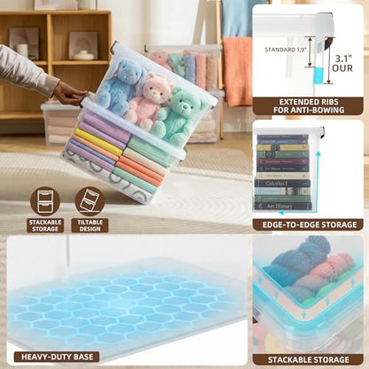 Citylife 22.2 Qt Ultra-Thick Clear Plastic Storage Bins with Lids, 6-Pack Stackable Straight-Wall Closet Organizers with Honeycomb Base & Pinch-Free Latches for Garage, Clothes & Holiday Decor - size: 22.2 QT, style: 6 Pack